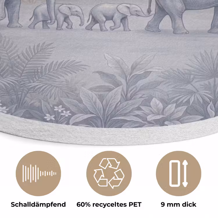 Olifant - Familie - Jungle - Illustratie - Grijs Akoestische PET Vilt - Rond klein -closeup_DE