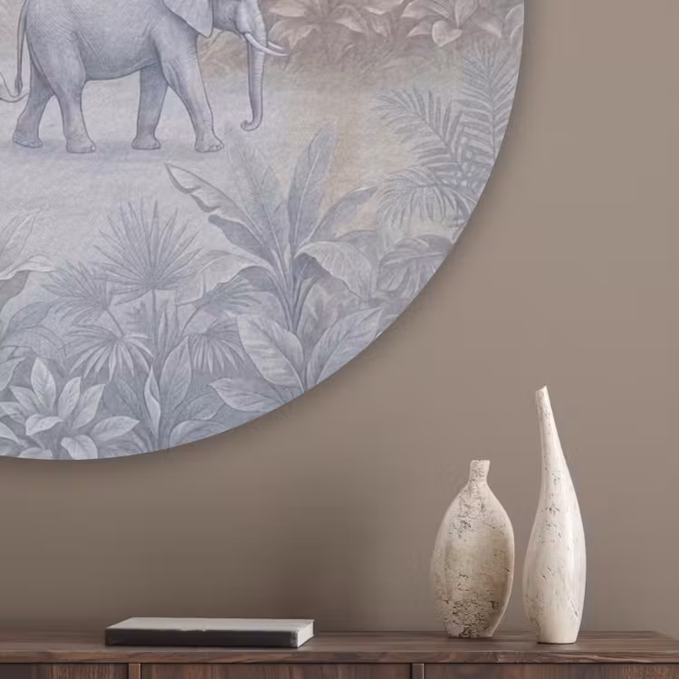 Olifant - Familie - Jungle - Illustratie - Grijs Akoestische PET Vilt - Rond klein -sfeer5_closeup