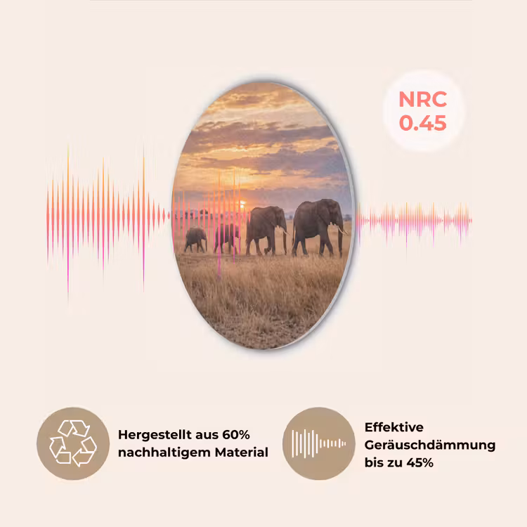 Olifanten - Savanne - Zonsondergang - Afrika - Warm Akoestische PET Vilt - Rond klein -USP_DE