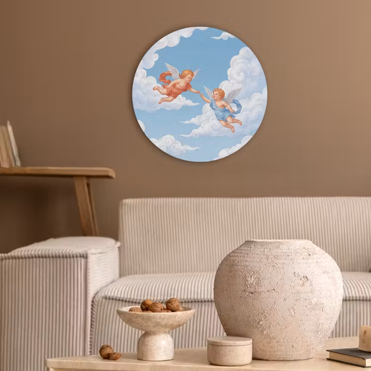 Engel - Vliegend - Klassiek - Blauw Akoestische PET Vilt - Rond klein -sfeer1