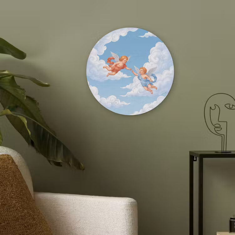 Engel - Vliegend - Klassiek - Blauw Akoestische PET Vilt - Rond klein -sfeer2