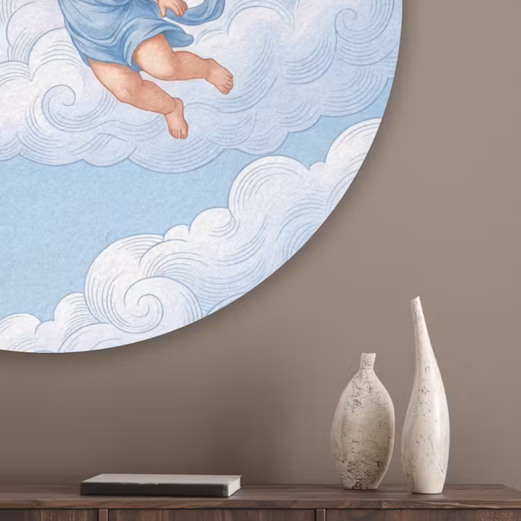 Engel - Vliegend - Klassiek - Blauw Akoestische PET Vilt - Rond klein -sfeer5_closeup