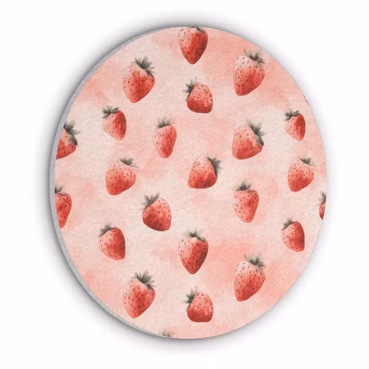 Aardbei - Patroon - Roze Akoestische PET Vilt - Rond klein 838 -3d