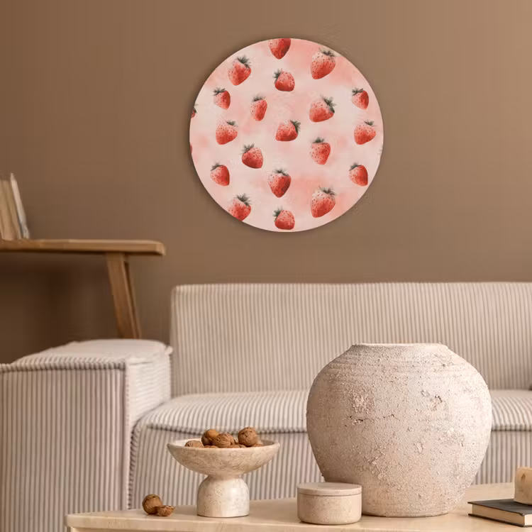 Aardbei - Patroon - Roze Akoestische PET Vilt - Rond klein 838 -sfeer1