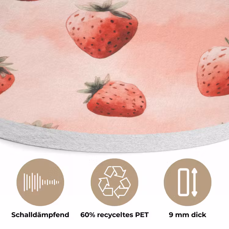 Aardbei - Patroon - Roze Akoestische PET Vilt - Rond klein 838 -closeup_DE
