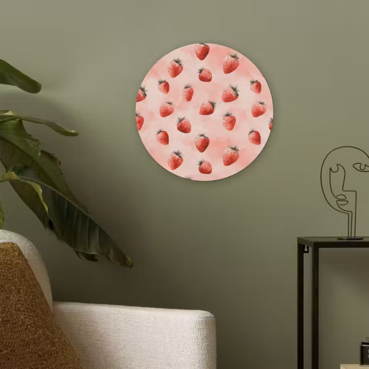 Aardbei - Patroon - Roze Akoestische PET Vilt - Rond klein 838 -sfeer2