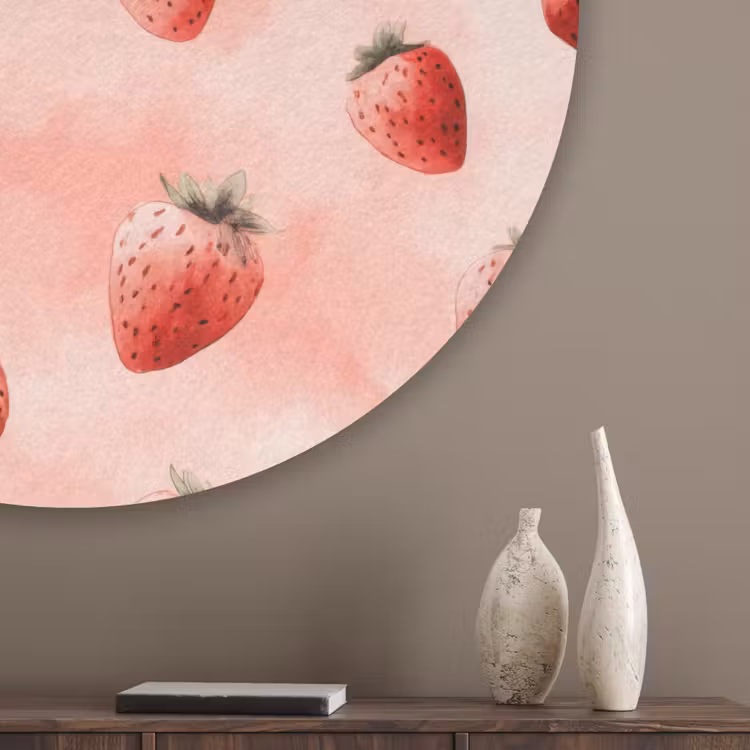Aardbei - Patroon - Roze Akoestische PET Vilt - Rond klein 838 -sfeer5_closeup