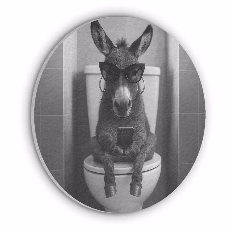 Ezel - Telefoon - Toilet - Zwart - Wit Akoestische PET Vilt - Rond klein -3d