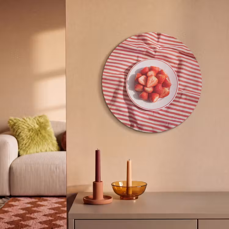 Eten - Aardbeien - Fruit - Zomer - Rood Akoestische PET Vilt - Rond klein -sfeer1