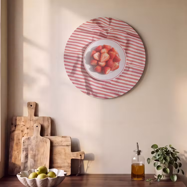 Eten - Aardbeien - Fruit - Zomer - Rood Akoestische PET Vilt - Rond klein -sfeer2