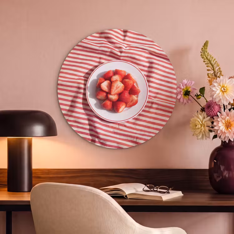 Eten - Aardbeien - Fruit - Zomer - Rood Akoestische PET Vilt - Rond klein -sfeer3