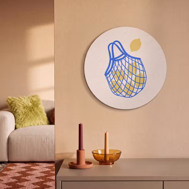 Eten - Citroen - Boodschappen - Abstract - Geel - Blauw Akoestische PET Vilt - Rond klein -sfeer1