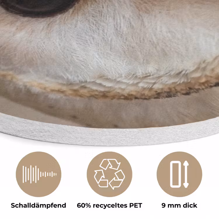 Uil - Bruin - Wit Akoestische PET Vilt - Rond klein -closeup_DE