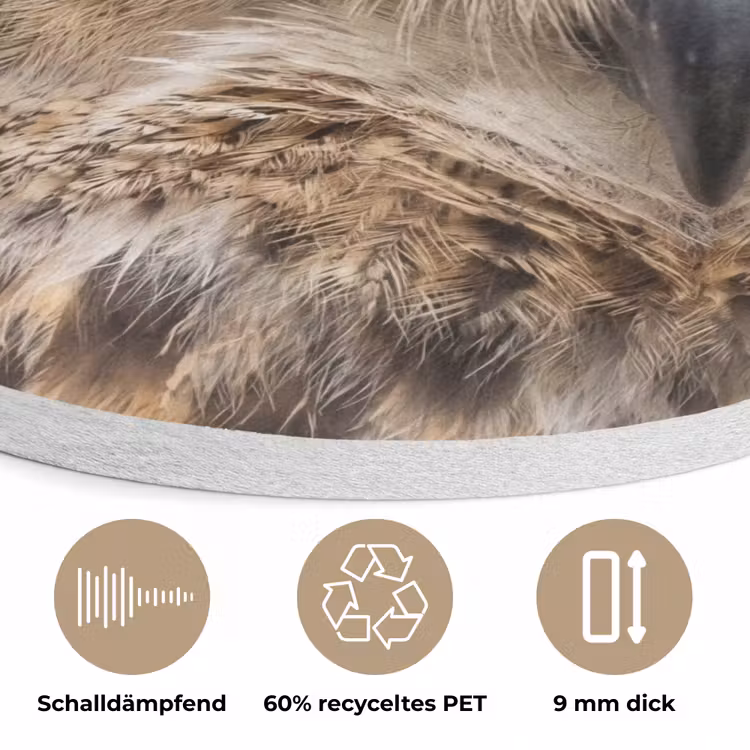 Oehoe - Uil - Portret - Bruin Akoestische PET Vilt - Rond klein -closeup_DE