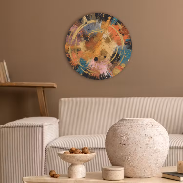Explosie - Verfstructuur - Goud - Abstract Akoestische PET Vilt - Rond klein -sfeer1