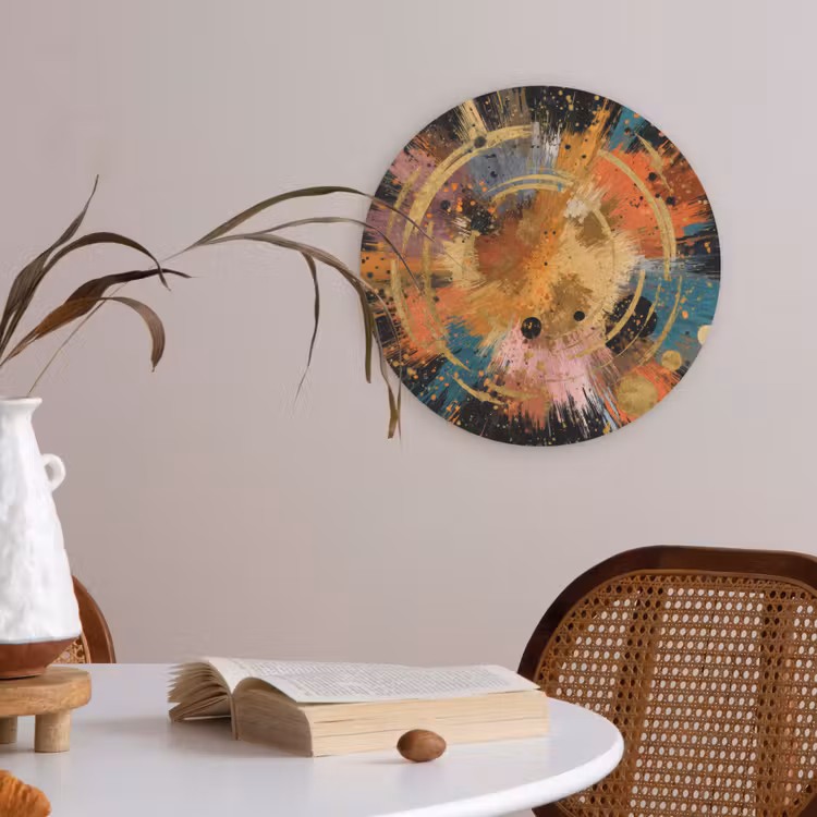 Explosie - Verfstructuur - Goud - Abstract Akoestische PET Vilt - Rond klein -sfeer3