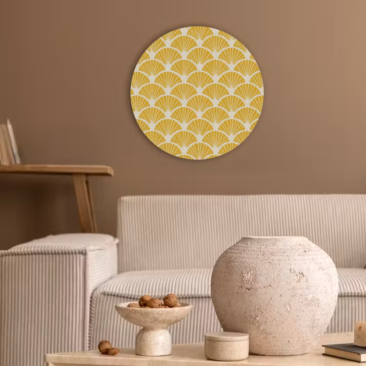Waaiers - Art Deco - Retro - Okergeel Akoestische PET Vilt - Rond klein 838 -sfeer1
