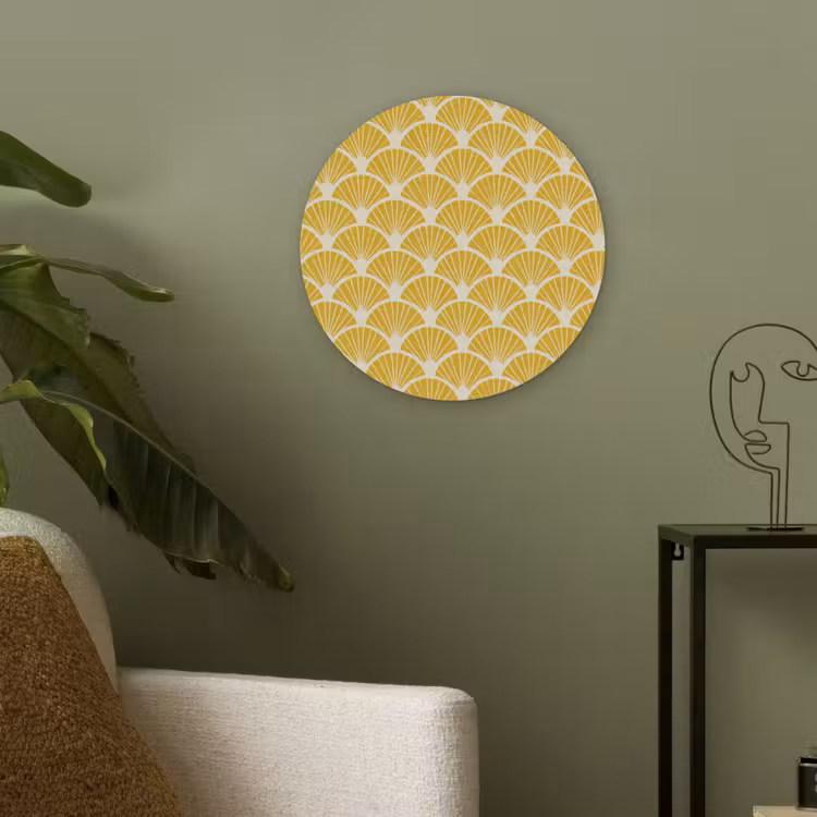 Waaiers - Art Deco - Retro - Okergeel Akoestische PET Vilt - Rond klein 838 -sfeer2