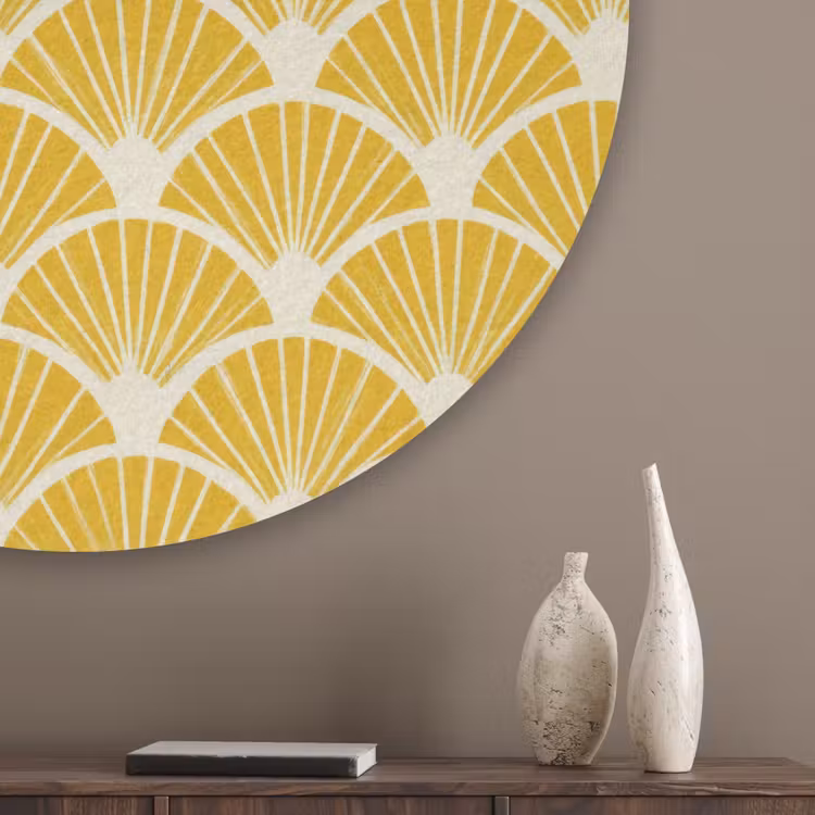Waaiers - Art Deco - Retro - Okergeel Akoestische PET Vilt - Rond klein 838 -sfeer5_closeup