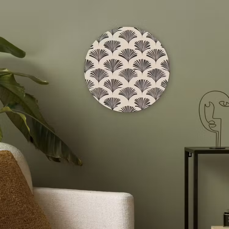 Waaiers - Botanisch - Zwart - Beige Akoestische PET Vilt - Rond klein 838 -sfeer2