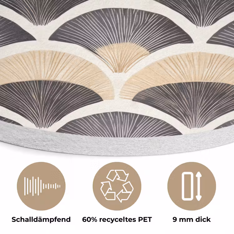 Waaier - Patroon - Zwart - Beige Akoestische PET Vilt - Rond klein 838 -closeup_DE