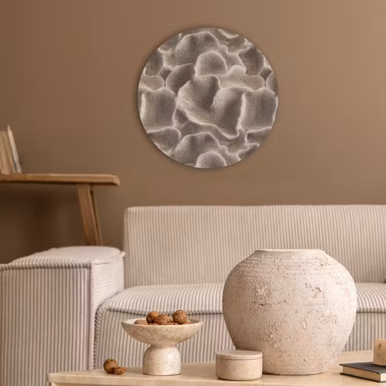 Waaiervorm - Beige - Vezel textuur Akoestische PET Vilt - Rond klein 838 -sfeer1