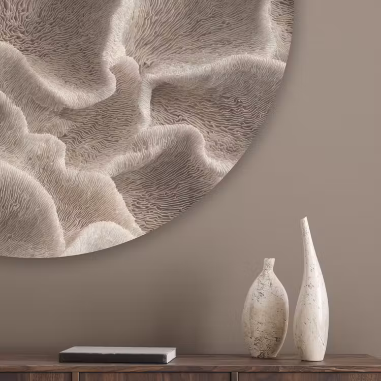 Waaiervorm - Beige - Vezel textuur Akoestische PET Vilt - Rond klein 838 -sfeer5_closeup