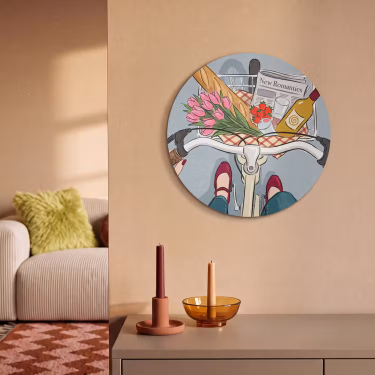 Fiets - Picknick - Zomer - Illustratie Akoestische PET Vilt - Rond klein -sfeer1
