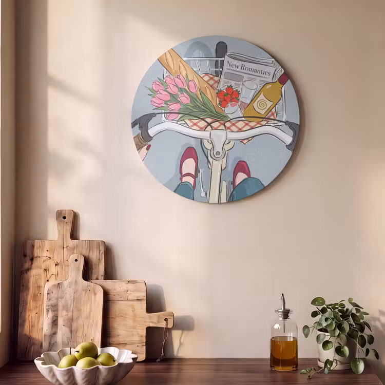 Fiets - Picknick - Zomer - Illustratie Akoestische PET Vilt - Rond klein -sfeer2