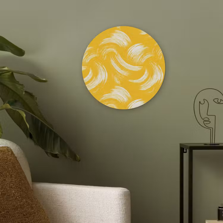 Verfstreken - Abstract - Dynamisch - Geel Akoestische PET Vilt - Rond klein 838 -sfeer2