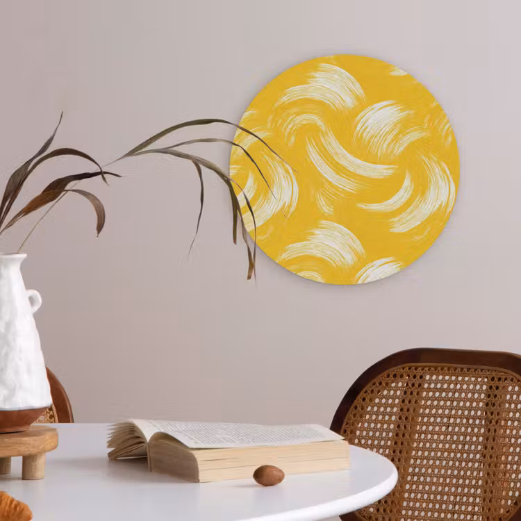 Verfstreken - Abstract - Dynamisch - Geel Akoestische PET Vilt - Rond klein 838 -sfeer3