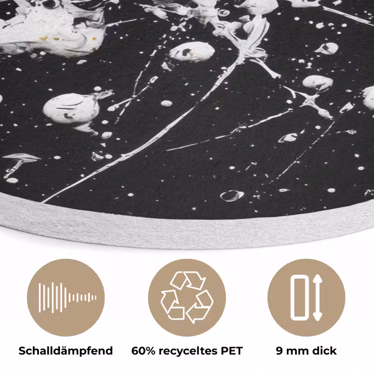 Verfspatten - Wit - Abstract - Explosie Akoestische PET Vilt - Rond klein -closeup_DE