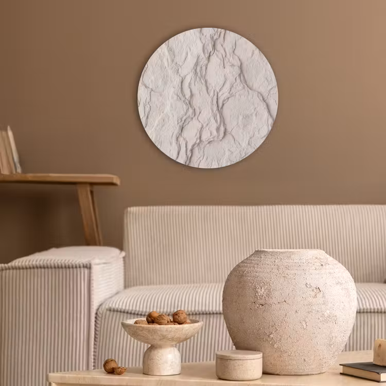 Rots - Structuur - Natuur - Beige - Abstract Akoestische PET Vilt - Rond klein -sfeer1