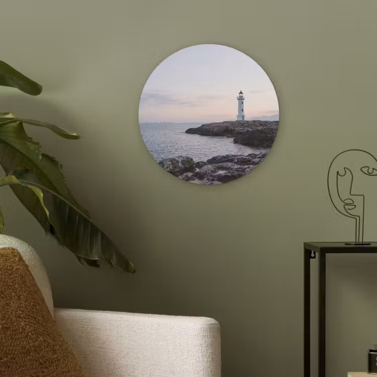 Rotsen - Vuurtoren - Wit Akoestische PET Vilt - Rond klein -sfeer2