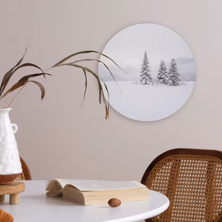 Fijnsparren - Sneeuw - Winter - Landschap - Stilte Akoestische PET Vilt - Rond klein -sfeer3
