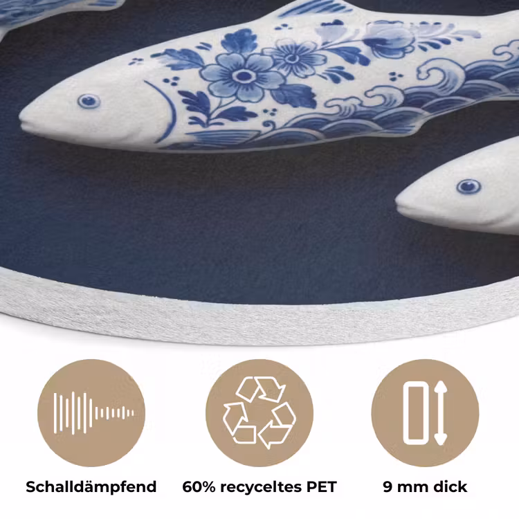 Vissen - Delfts - Blauw - Keramiek Akoestische PET Vilt - Rond klein -closeup_DE