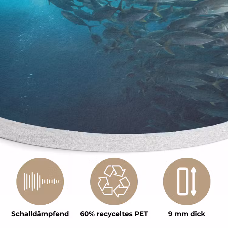 Vis - School - Oceaan - Natuur - Blauw Akoestische PET Vilt - Rond klein -closeup_DE