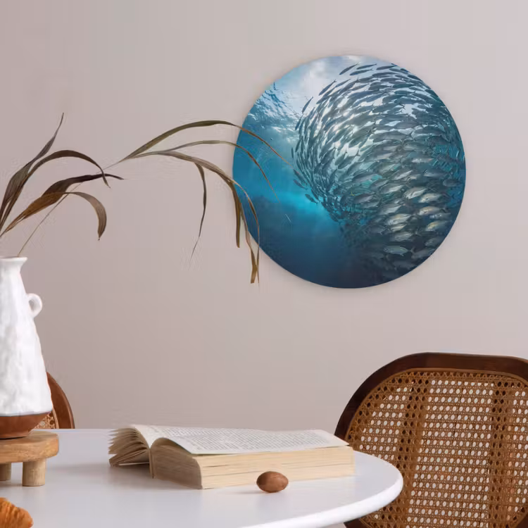 Vis - School - Oceaan - Natuur - Blauw Akoestische PET Vilt - Rond klein -sfeer3