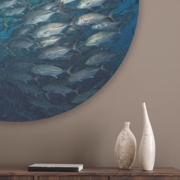 Vis - School - Oceaan - Natuur - Blauw Akoestische PET Vilt - Rond klein -sfeer5_closeup