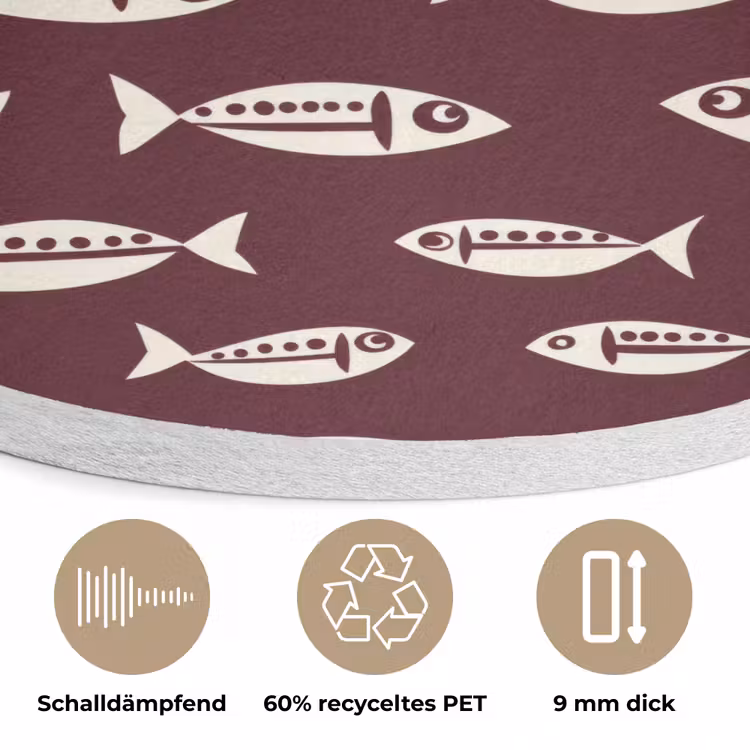 Vissen - Grafisch - Patroon - Donker Akoestische PET Vilt - Rond klein 838 -closeup_DE