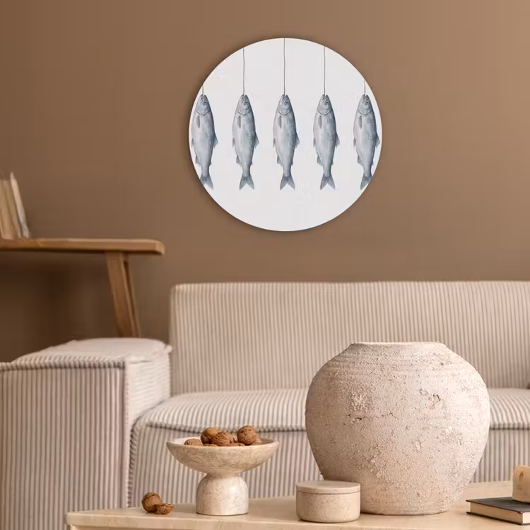 Vissen - Illustratie - Delfts - Blauw Akoestische PET Vilt - Rond klein -sfeer1