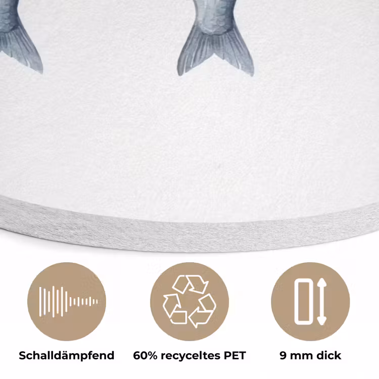 Vissen - Illustratie - Delfts - Blauw Akoestische PET Vilt - Rond klein -closeup_DE