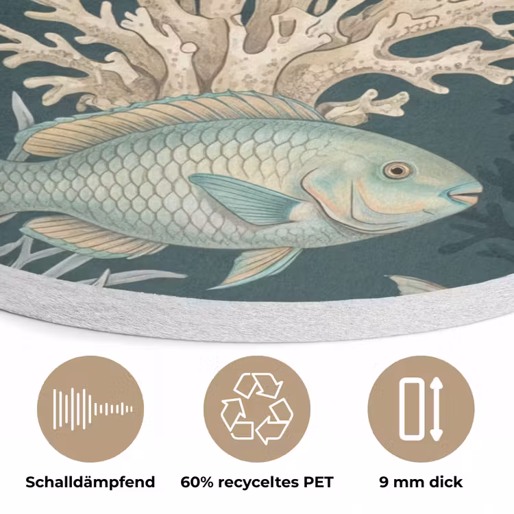 Vis - Koraal - Onderwater - Illustratie Akoestische PET Vilt - Rond klein -closeup_DE