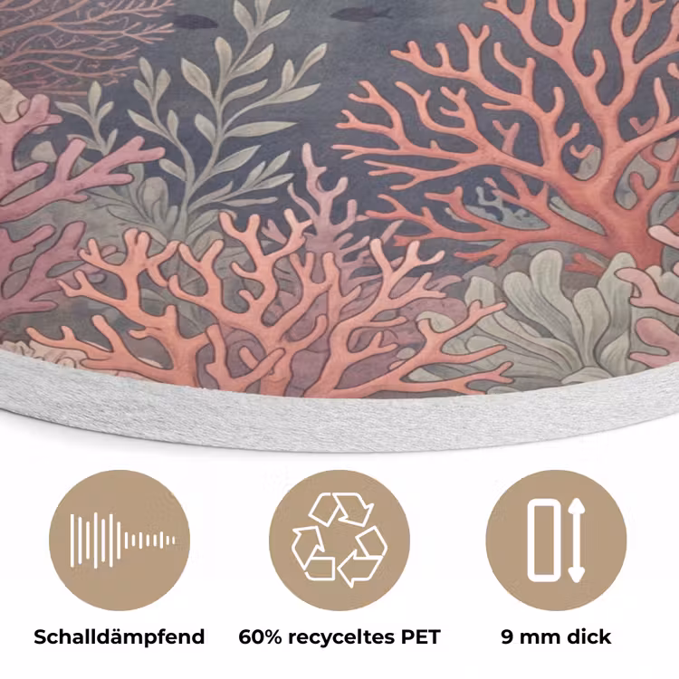 Vis - Koraal - Onderwater - Illustratie - Vintage Akoestische PET Vilt - Rond klein -closeup_DE