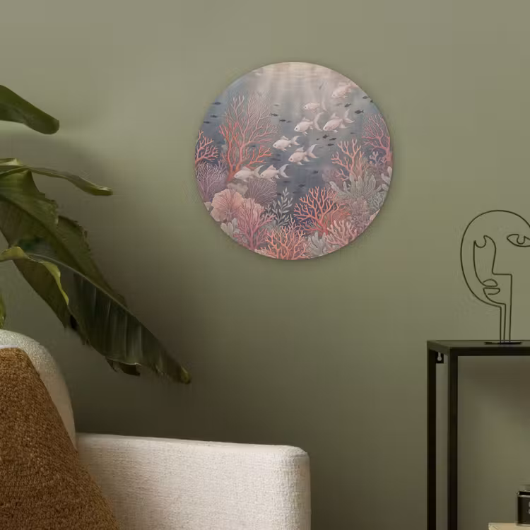 Vis - Koraal - Onderwater - Illustratie - Vintage Akoestische PET Vilt - Rond klein -sfeer2