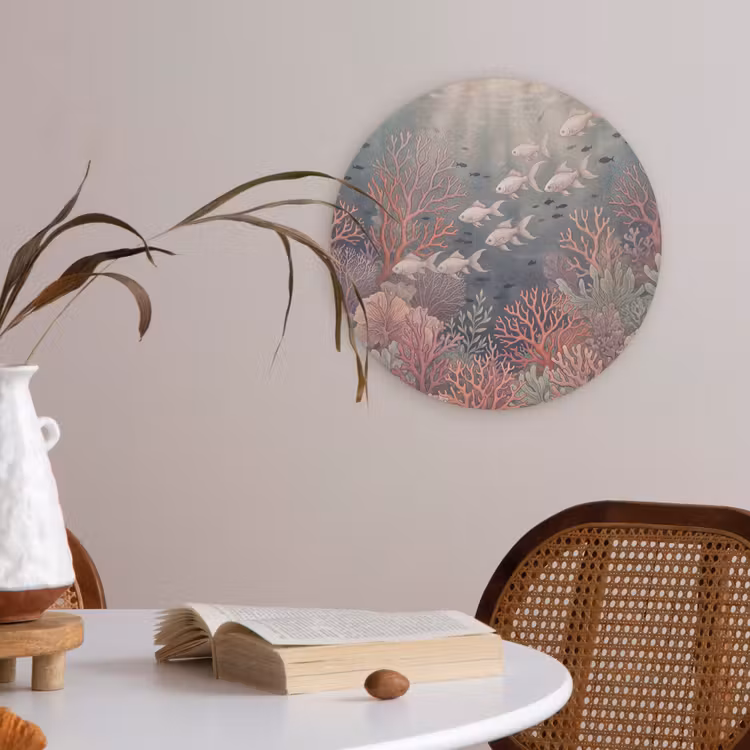 Vis - Koraal - Onderwater - Illustratie - Vintage Akoestische PET Vilt - Rond klein -sfeer3