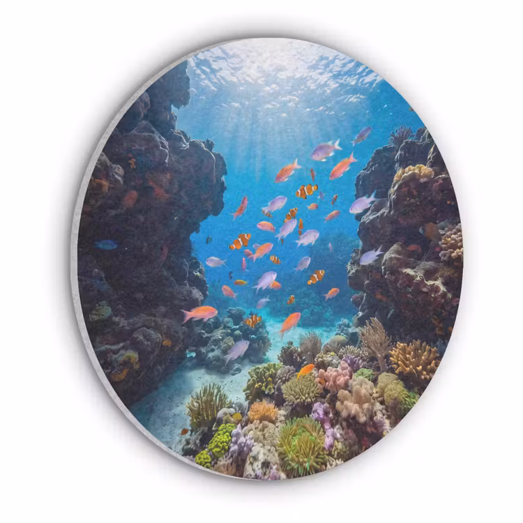 Vis - Koraalrif - Onderwater - Levendig - Blauw Akoestische PET Vilt - Rond klein -3d