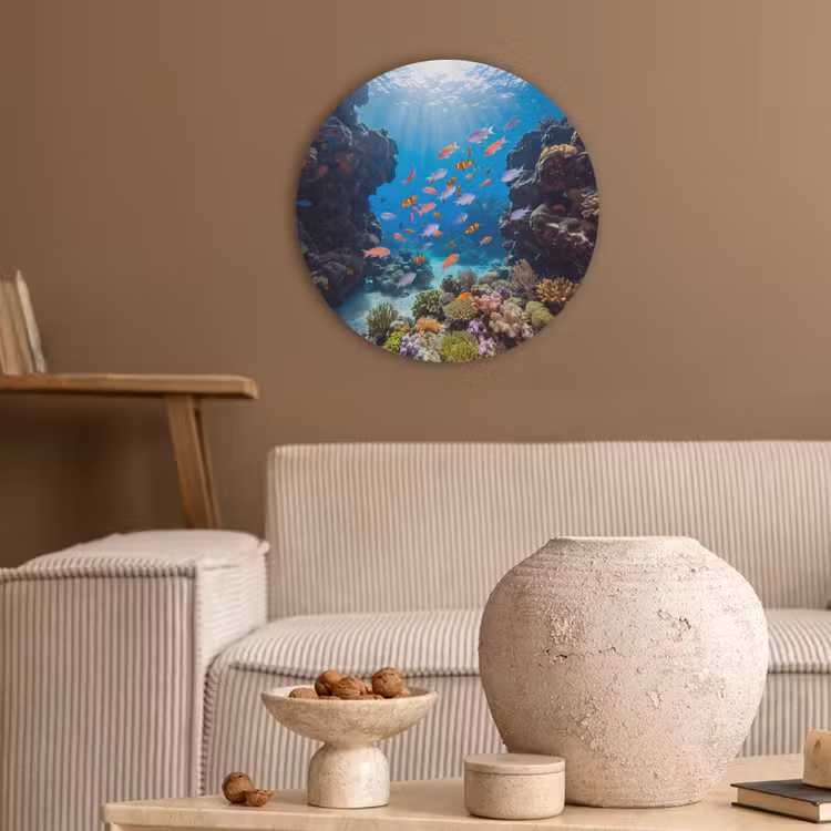 Vis - Koraalrif - Onderwater - Levendig - Blauw Akoestische PET Vilt - Rond klein -sfeer1