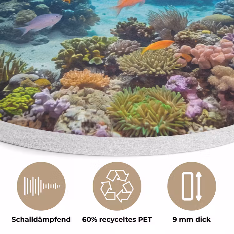 Vis - Koraalrif - Onderwater - Levendig - Blauw Akoestische PET Vilt - Rond klein -closeup_DE