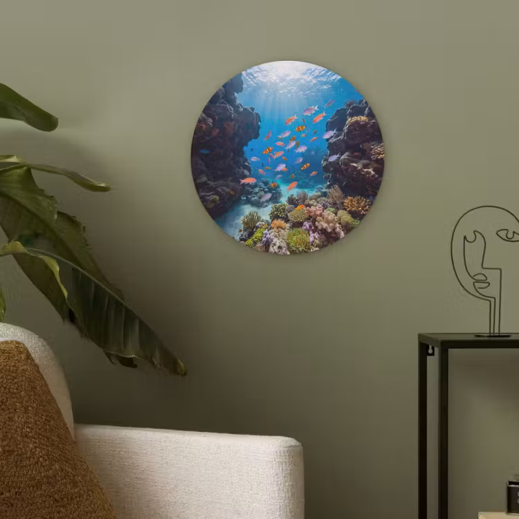 Vis - Koraalrif - Onderwater - Levendig - Blauw Akoestische PET Vilt - Rond klein -sfeer2